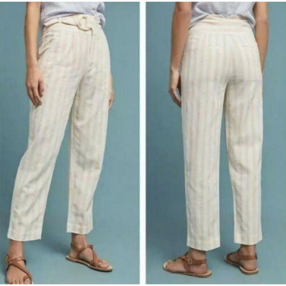 🌞 Anthropologie Oasis Striped Linen High Rise Pants 13" waist - Picture 5 of 12